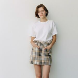 LOFT Horse bit plaid cream Mini Skirt sz 6 petite